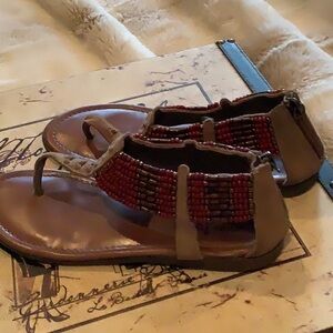 Minnetonka Brown and Red Sandals with Artisanal Flair